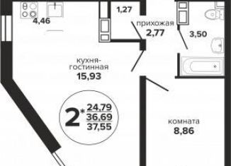 Продаю однокомнатную квартиру, 37.6 м2, Краснодар, Российская улица, 257/7лит1