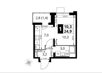1-комнатная квартира на продажу, 24.9 м2, Видное, улица Фруктовые Сады, 1к3
