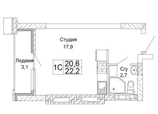 Квартира на продажу студия, 22.2 м2, Волгоград