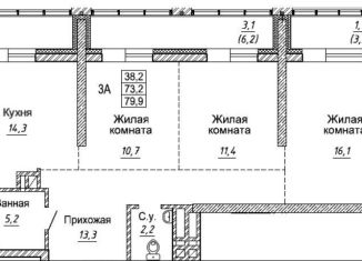 Трехкомнатная квартира на продажу, 79.9 м2, Новосибирск, улица Фрунзе, с1
