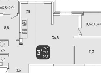 3-комнатная квартира на продажу, 77.6 м2, Краснодар, Прикубанский округ, микрорайон Любимово, 5