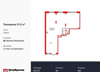 Продам помещение свободного назначения, 95.8 м2, Санкт-Петербург, проспект Ветеранов, 206