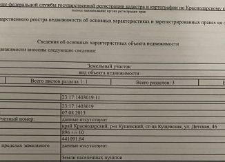 Участок на продажу, 9 сот., станица Кущёвская, Детская улица, 46