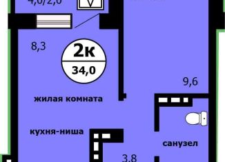 Продам однокомнатную квартиру, 34 м2, Красноярск, Свердловский район