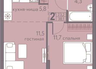 Продажа двухкомнатной квартиры, 38.1 м2, Пермский край
