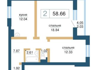 Продажа 2-комнатной квартиры, 58.7 м2, Красноярск, ЖК Нанжуль-Солнечный