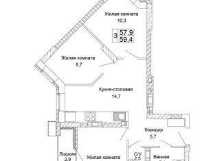 Продаю трехкомнатную квартиру, 59.4 м2, Волгоградская область