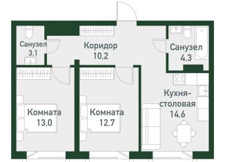 Продам двухкомнатную квартиру, 57.9 м2, Челябинская область, Спортивная улица