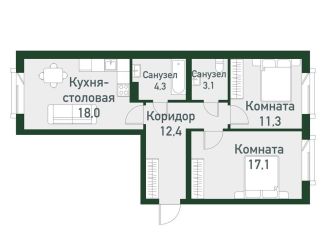 Продажа двухкомнатной квартиры, 66.3 м2, посёлок Западный, Спортивная улица