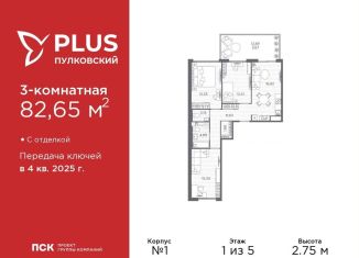 3-комнатная квартира на продажу, 84 м2, Санкт-Петербург, муниципальный округ Пулковский Меридиан