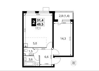 Продам 2-комнатную квартиру, 49.5 м2, деревня Сапроново, жилой комплекс 1-й Донской, 4