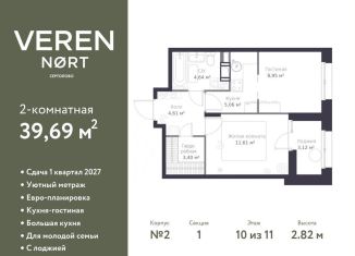 Продается двухкомнатная квартира, 39.7 м2, Ленинградская область