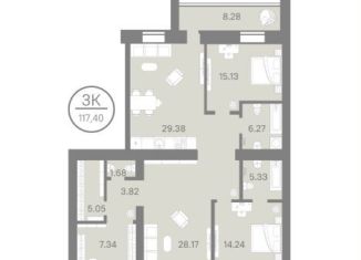 3-комнатная квартира на продажу, 117.4 м2, Тюменская область, улица Тимофея Кармацкого, 7к2