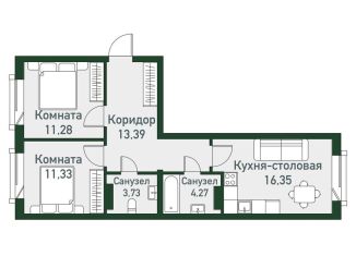 Продам 2-комнатную квартиру, 60.4 м2, посёлок Западный