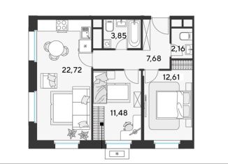 2-комнатная квартира на продажу, 60.5 м2, Реутов