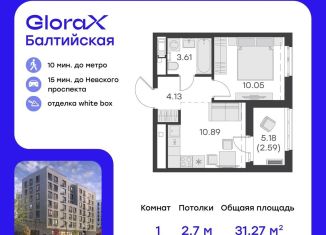 Продается 1-комнатная квартира, 31.3 м2, Санкт-Петербург, улица Шкапина, 43-45, метро Фрунзенская
