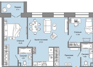3-комнатная квартира на продажу, 74 м2, Ульяновск, ЖК Центрополис, жилой комплекс Центрополис, 5
