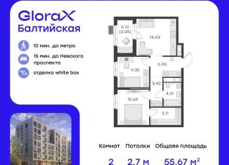 2-комнатная квартира на продажу, 55.7 м2, Санкт-Петербург, улица Шкапина, 43-45, муниципальный округ Екатерингофский