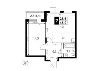Продам 2-комнатную квартиру, 45 м2, Московская область, жилой комплекс 1-й Донской, 4