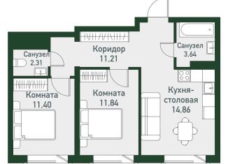 Продается двухкомнатная квартира, 55.3 м2, Челябинская область