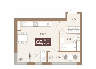 Продается 1-комнатная квартира, 33.7 м2, Тобольск, 15-й микрорайон, 25А, ЖК Европейский Квартал