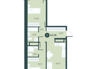2-комнатная квартира на продажу, 63.4 м2, Тюменская область, улица Первооткрывателей, 9