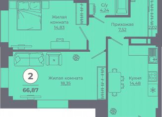Продается 2-ком. квартира, 64 м2, Ростовская область, улица Ерёменко, 111