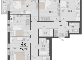 Четырехкомнатная квартира на продажу, 99.7 м2, Краснодарский край