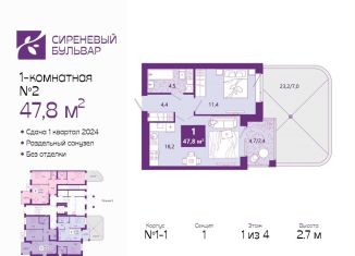 1-комнатная квартира на продажу, 48.7 м2, Калининград, Ленинградский район