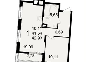 1-комнатная квартира на продажу, 42.9 м2, Рязанская область