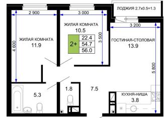 Продажа 2-ком. квартиры, 53.6 м2, Краснодар