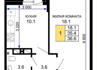 Продам однокомнатную квартиру, 36.6 м2, Краснодар