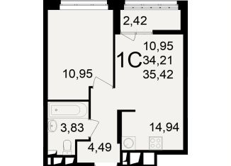 Продам 1-комнатную квартиру, 35.4 м2, Рязань