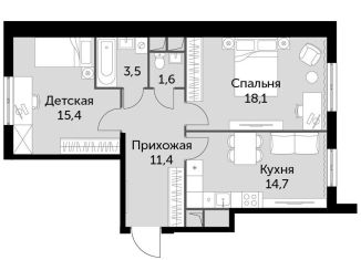 Продается 2-ком. квартира, 64.7 м2, Московская область