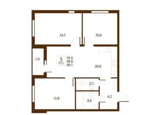 Продам трехкомнатную квартиру, 68.1 м2, Ленинградская область