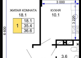 1-комнатная квартира на продажу, 36.6 м2, Краснодарский край