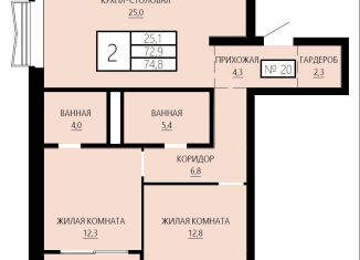 Продается 2-комнатная квартира, 74.8 м2, Екатеринбург, Октябрьский район, улица Сони Морозовой, 180