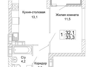 Продам 1-комнатную квартиру, 33.3 м2, Волгоград