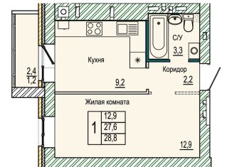 Продажа 1-комнатной квартиры, 28.8 м2, Волгоград