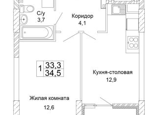 Продаю однокомнатную квартиру, 34.5 м2, Волгоград