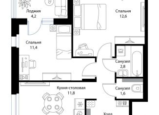 Двухкомнатная квартира на продажу, 49.2 м2, Ленинградская область