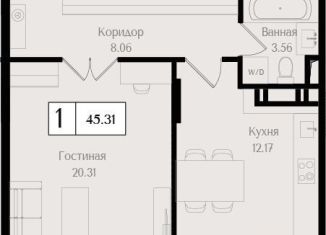 Продажа 1-комнатной квартиры, 45.3 м2, Москва