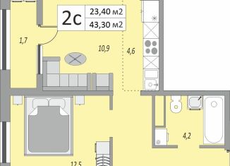2-комнатная квартира на продажу, 43.3 м2, Оренбург, жилой комплекс Осенний Лист, 6, Промышленный район