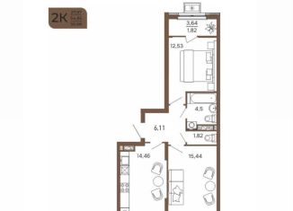 Продается двухкомнатная квартира, 56.7 м2, Пенза, улица Бутузова, с1