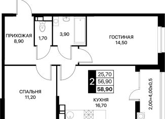 Двухкомнатная квартира на продажу, 58.9 м2, Ростовская область