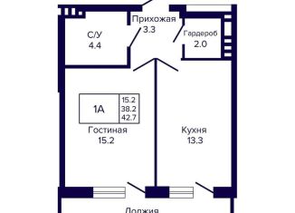 1-комнатная квартира на продажу, 42.7 м2, Новосибирск, улица Ляпидевского, 5
