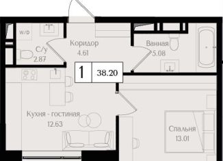 Однокомнатная квартира на продажу, 38.2 м2, Москва, метро Преображенская площадь