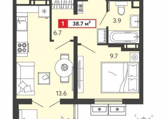 Продается 1-комнатная квартира, 38.7 м2, село Засечное, ЖК Радужные Дворы, Алая улица, с74