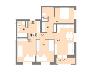 Продажа трехкомнатной квартиры, 76.7 м2, Екатеринбург, Верх-Исетский район