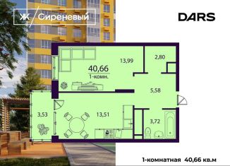 Однокомнатная квартира на продажу, 40.7 м2, Ульяновская область, жилой комплекс Сиреневый, 1